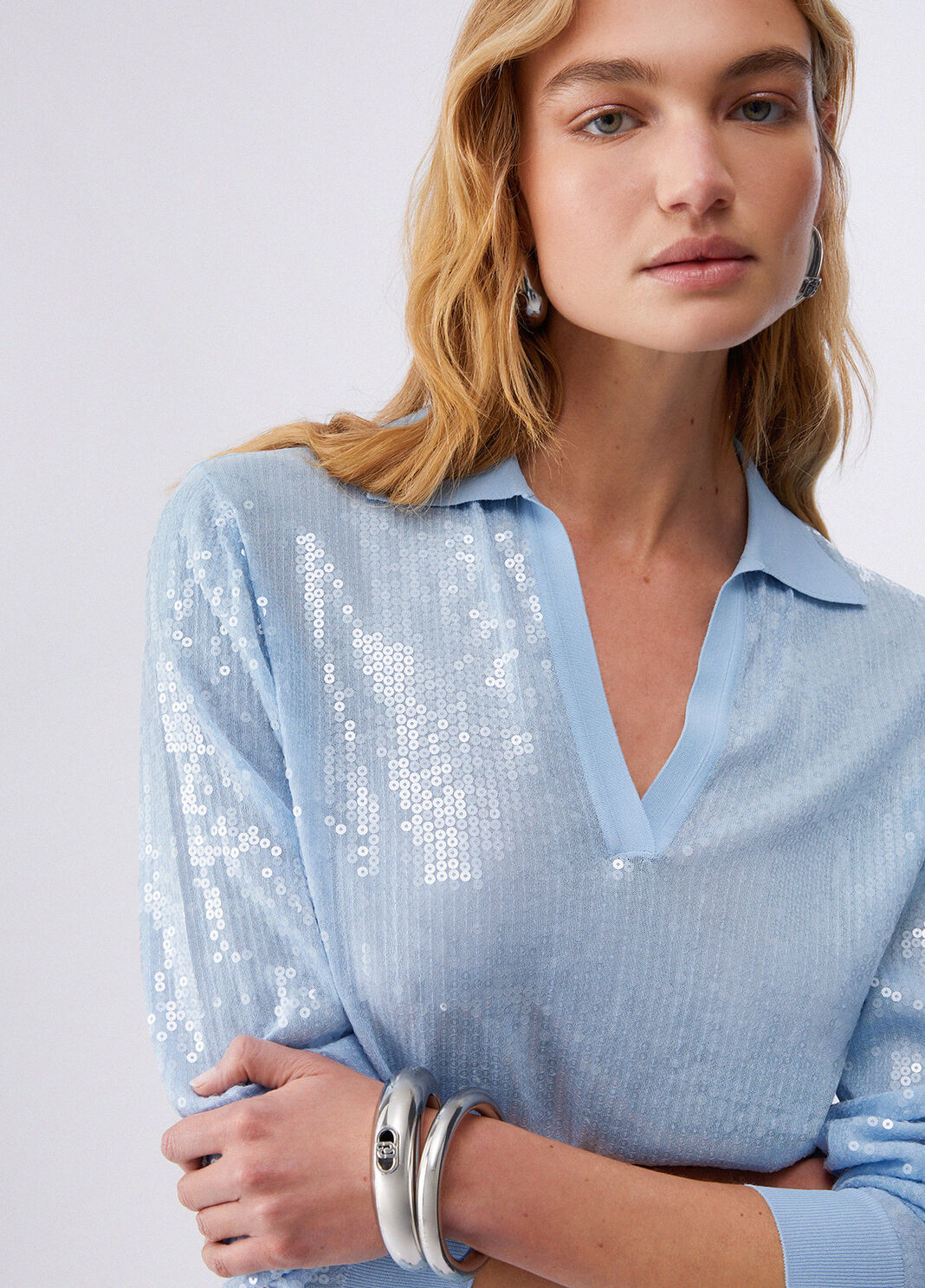 Maglia con paillettes azzurro Liu Jo - large image number 4