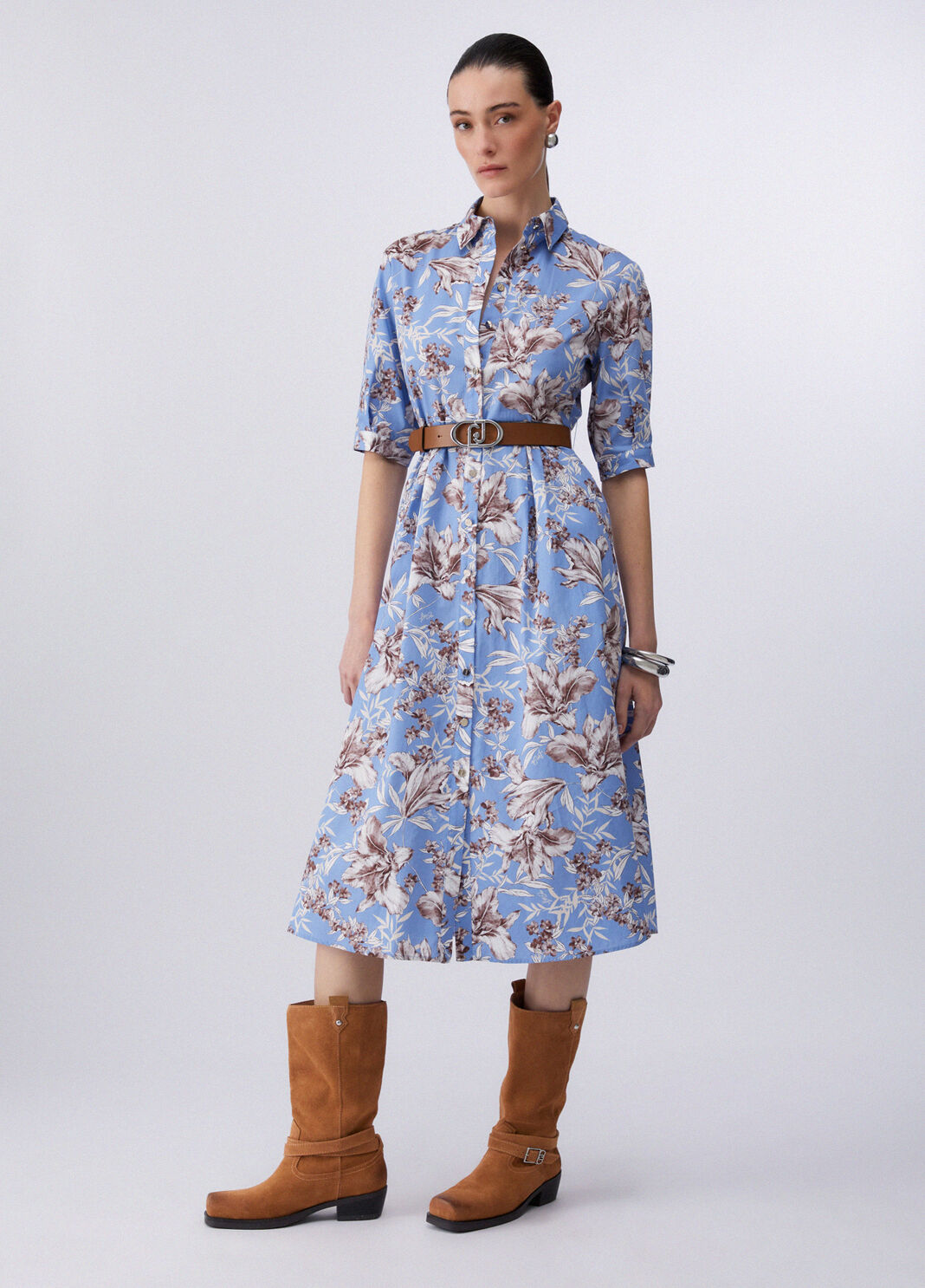 Midikleid aus Popeline Hellblau mit Print Liu Jo - large image number 5