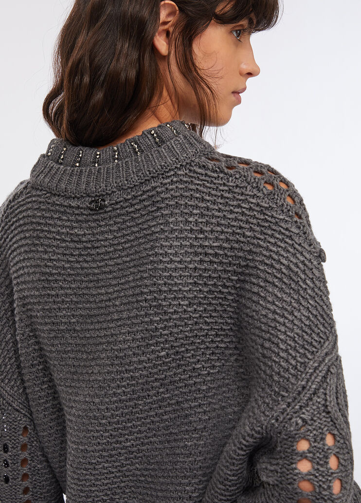 Wool jumper with openwork detailing grey Liu Jo - large image number 4
