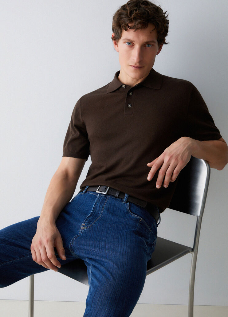 Polo en maille de soie m&eacute;lang&eacute;e chocolat Liu Jo - medium