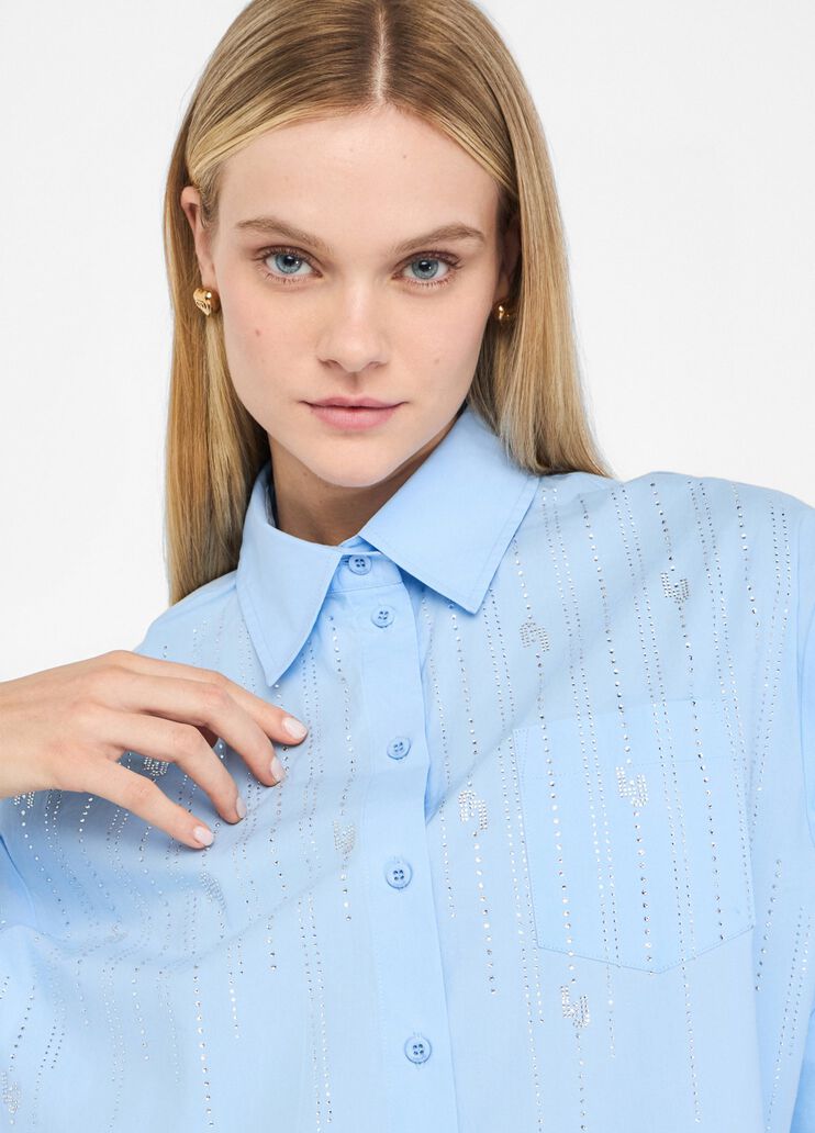 Chemise en coton avec strass bleu clair Liu Jo - large image number 2