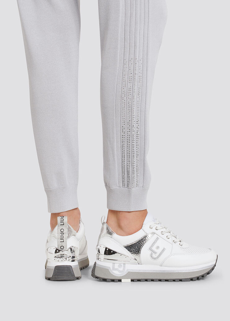 Кожаные кеды с эффектом кракле белый/серебристый Liu Jo - large image number 3