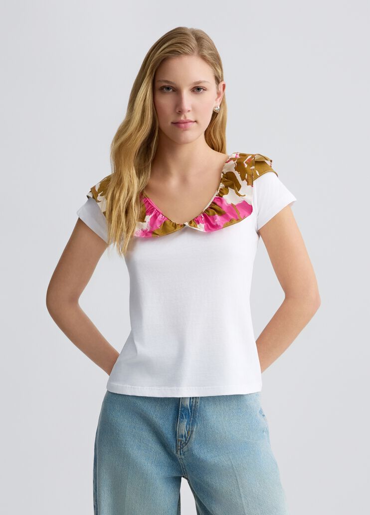 T-shirt with printed ruching white/pink Liu Jo - large image number 0 T-shirt with printed ruching white/pink Liu Jo - large image number 0