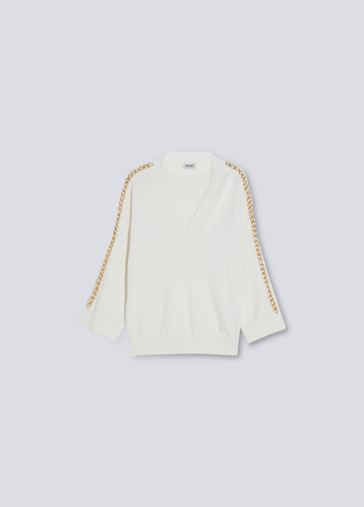 Pull écoconçu avec chaîne fantaisie blanc laine Liu Jo - large image number 4