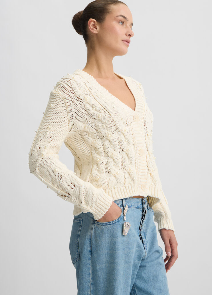 Cardigan with beads cream Liu Jo - large image number 3 Cardigan with beads cream Liu Jo - large image number 3