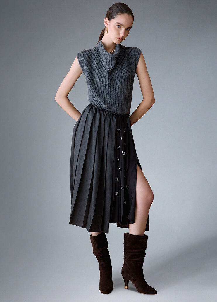 Pleated skirt with jewel embroidery dark grey Liu Jo - medium