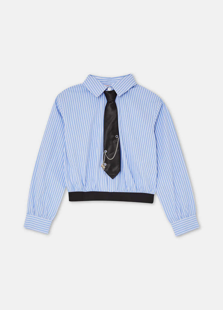 Striped cotton shirt with tie blue Liu Jo - large image number 3 Striped cotton shirt with tie blue Liu Jo - large image number 3
