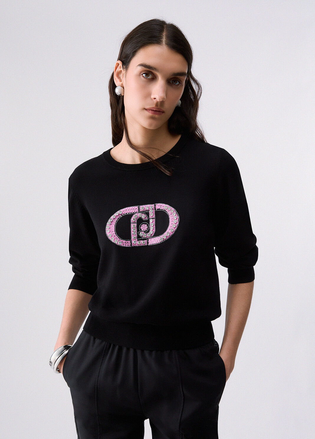 Sweater with monogram logo black/monogram Liu Jo - large image number 0