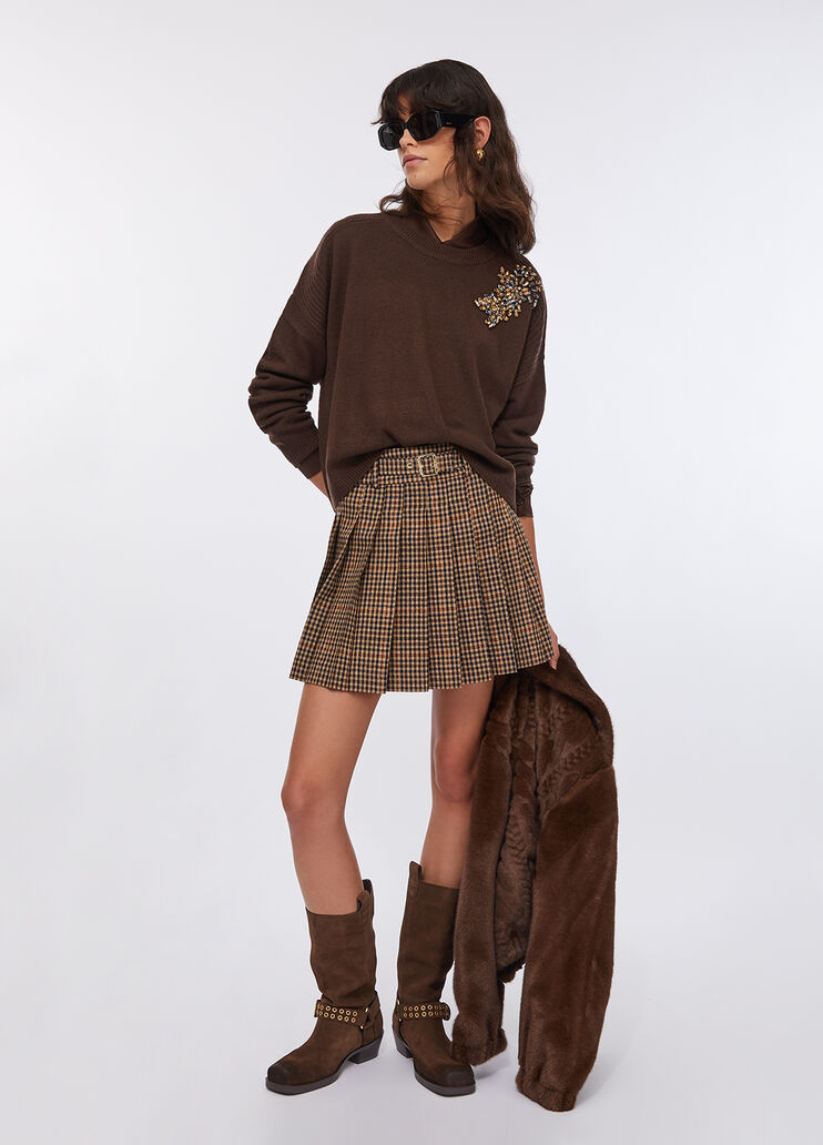 100% wool jumper with bejewelled embroidery chocolate Liu Jo - medium 100% wool jumper with bejewelled embroidery chocolate Liu Jo - medium