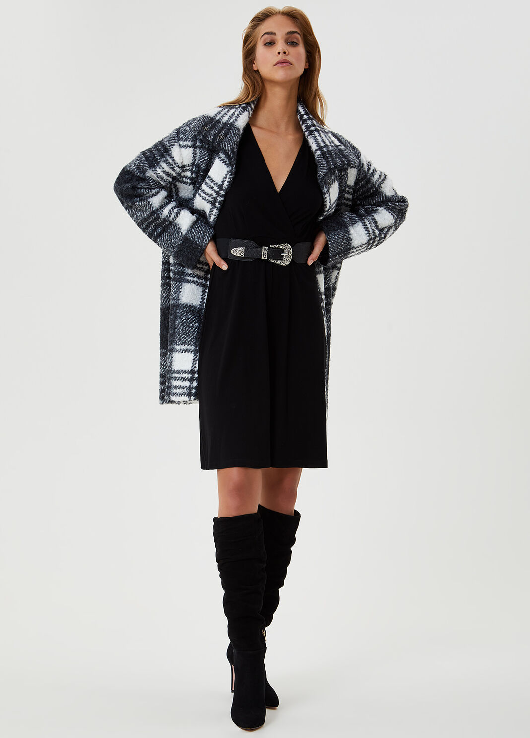 Faux fur winter coat Black and white check Liu Jo - large image number 3