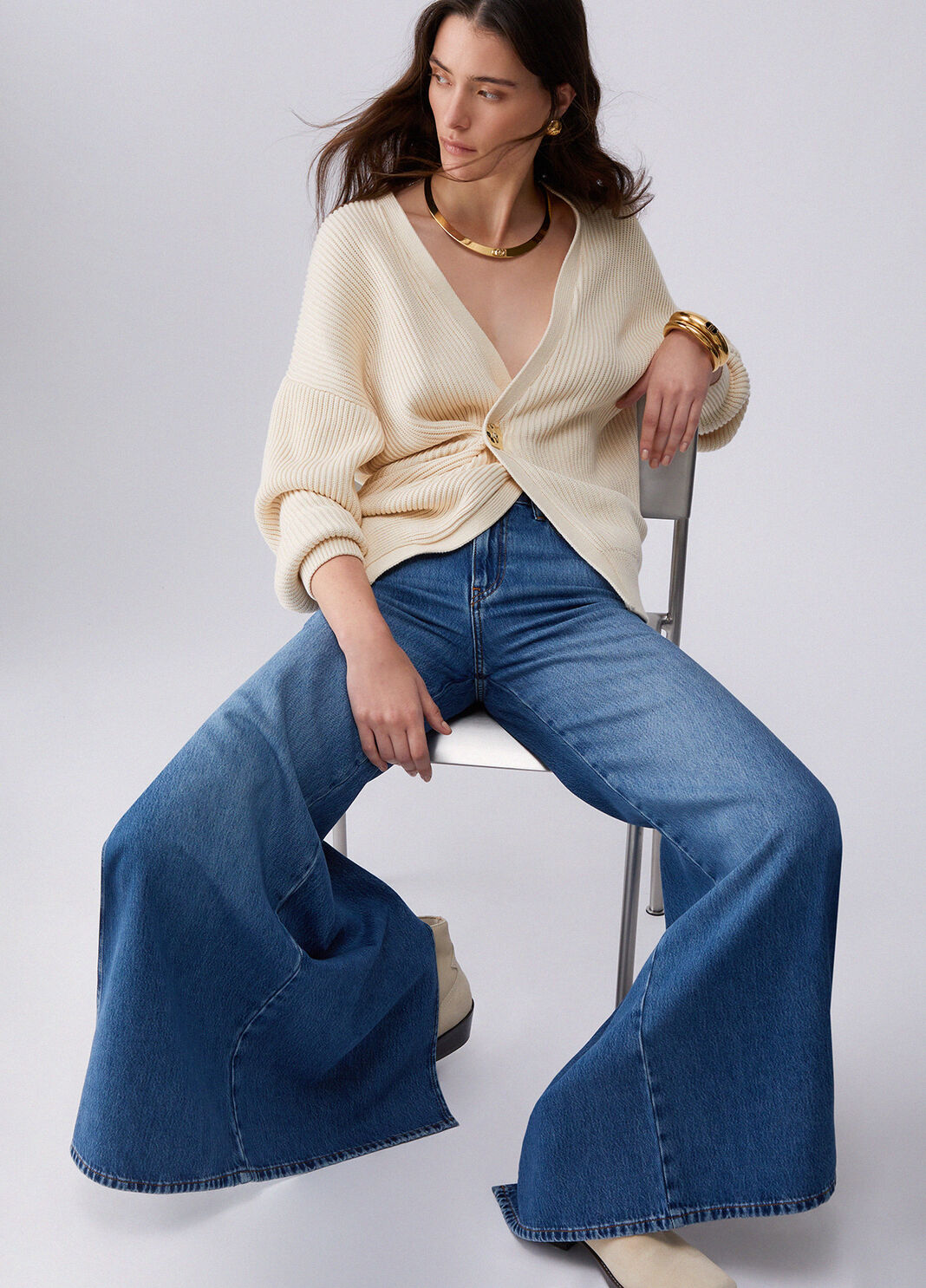 Jean &eacute;vas&eacute; avec fentes lat&eacute;rales denim bleu fonc&eacute; Liu Jo - large image number 2