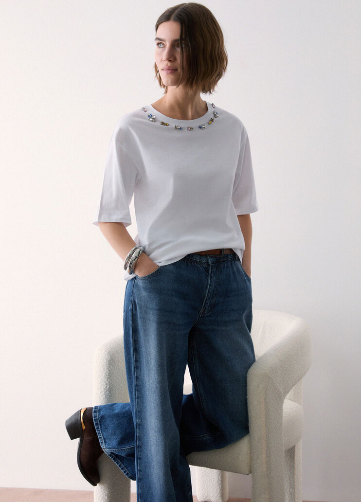T-Shirt mit Juwelenstickerei Wei&szlig; Liu Jo - medium