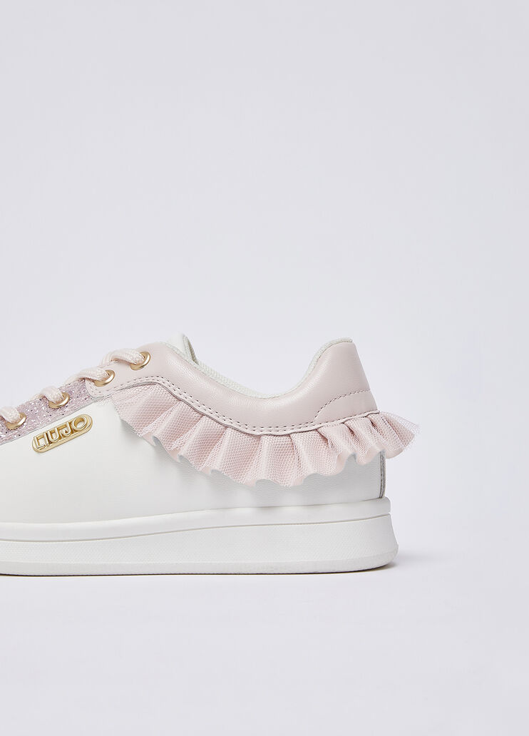 Sneaker mit Glitter und R&uuml;schen Wei&szlig; und Rosa Liu Jo - medium