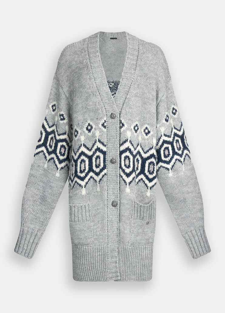 Alpaca and wool jacquard cardigan grey Liu Jo - large image number 6