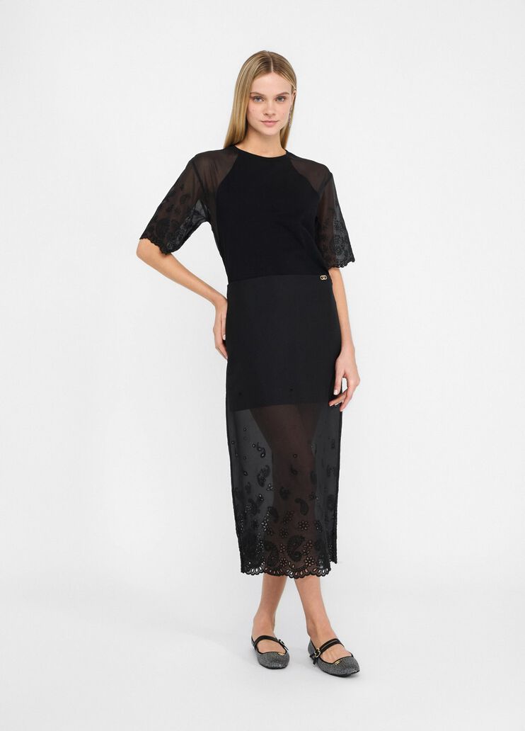 Cotton and organza T-shirt black Liu Jo - large image number 5 Cotton and organza T-shirt black Liu Jo - large image number 5