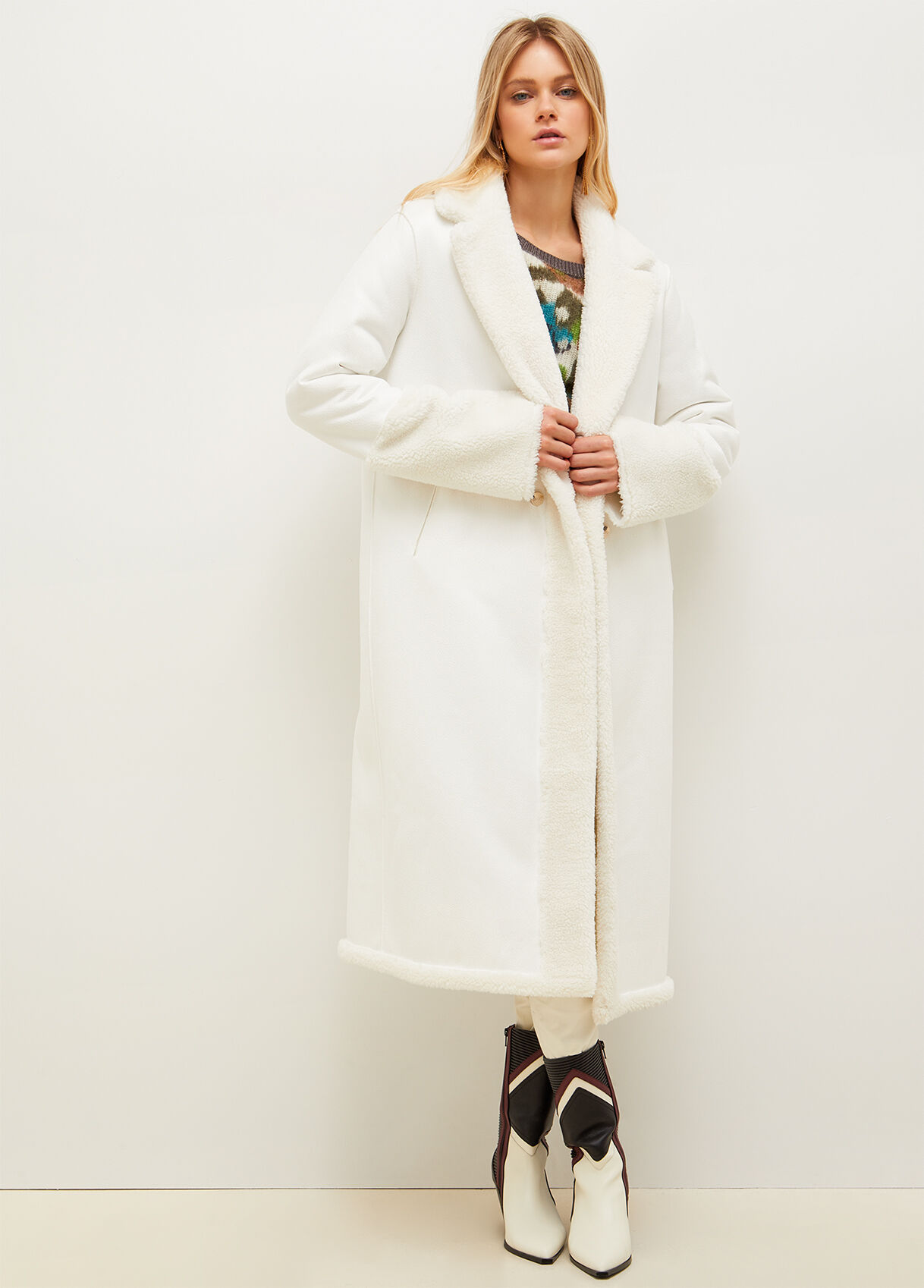Reversible teddy and coated fabric coat