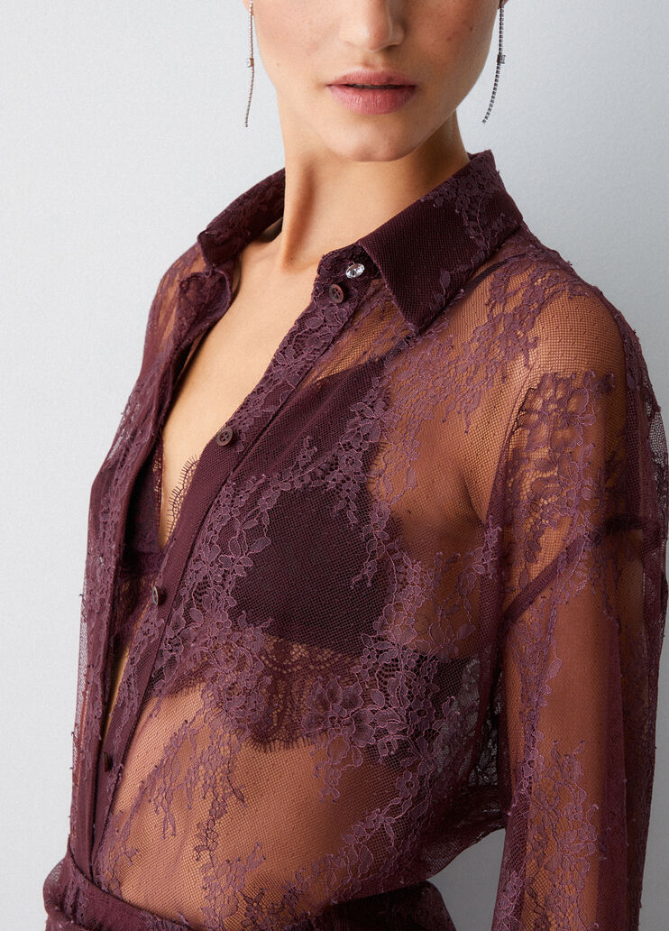 Chemise en dentelle Chantilly marron foncé Liu Jo - large image number 4
