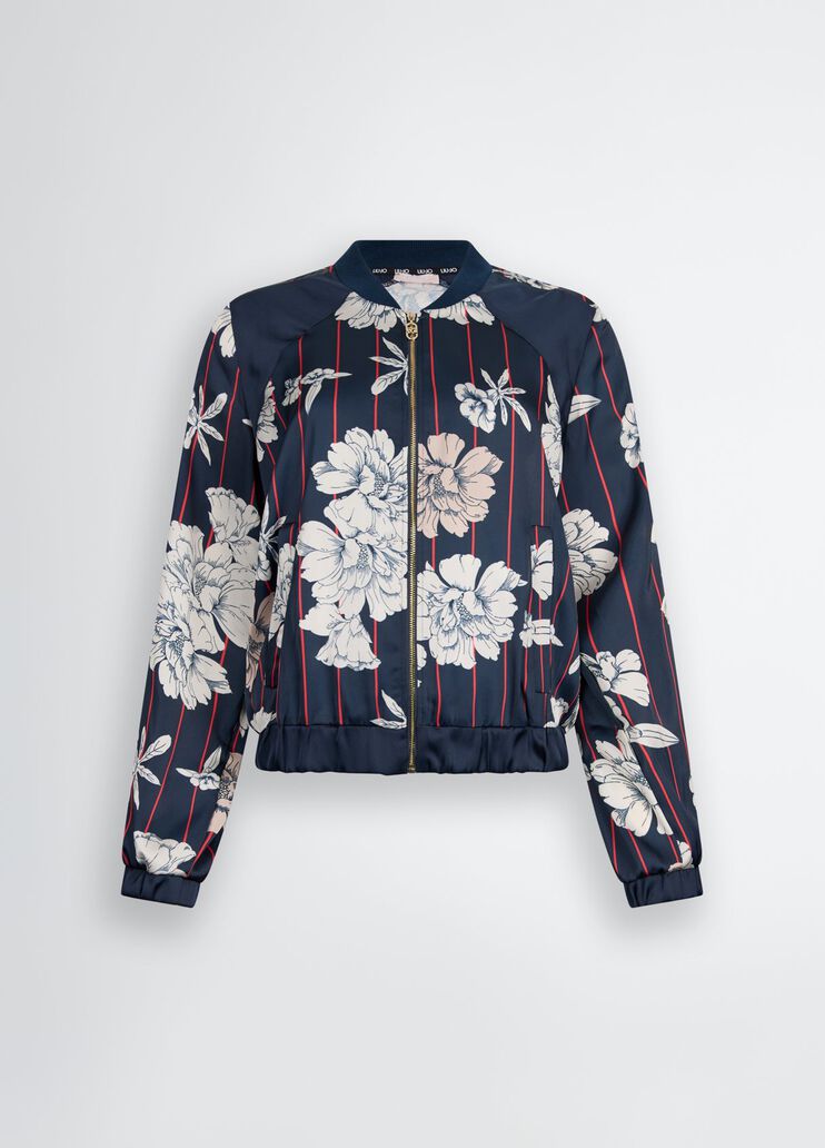 Printed satin bomber jacket dark blue/flowers Liu Jo - large image number 6 Printed satin bomber jacket dark blue/flowers Liu Jo - large image number 6
