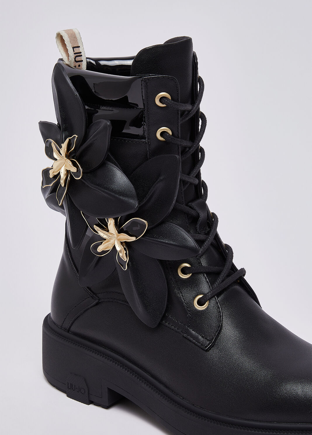 Combat boots in leather with maxi flowers black Liu Jo - large image number 5