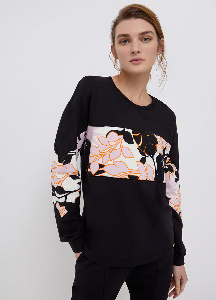 Sweatshirt mit bedrucktem Einsatz Blumen Orange/Schwarz Liu Jo - large image number 0 Sweatshirt mit bedrucktem Einsatz Blumen Orange/Schwarz Liu Jo - large image number 0