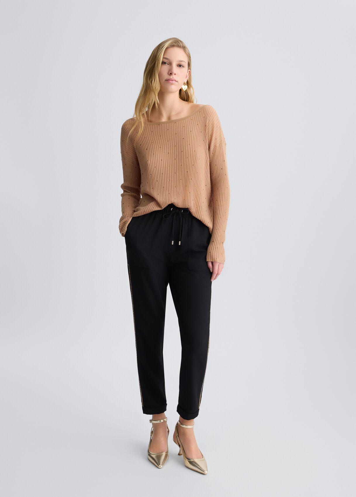 Beige jumper with rhinestones colour beige | Liu Jo