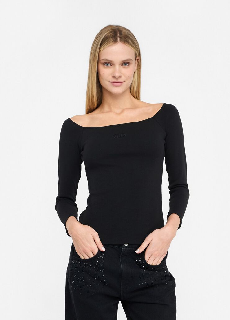 Cotton off-the-shoulder T-shirt black Liu Jo - medium Cotton off-the-shoulder T-shirt black Liu Jo - medium