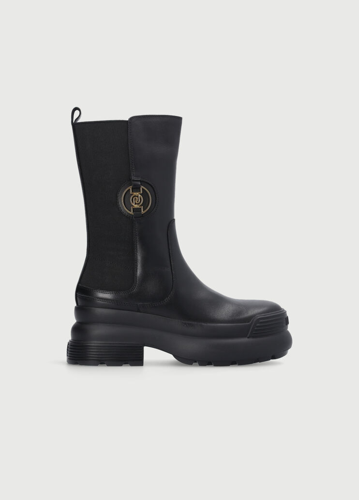 Combat boot in leather with logo black Liu Jo - large image number 1