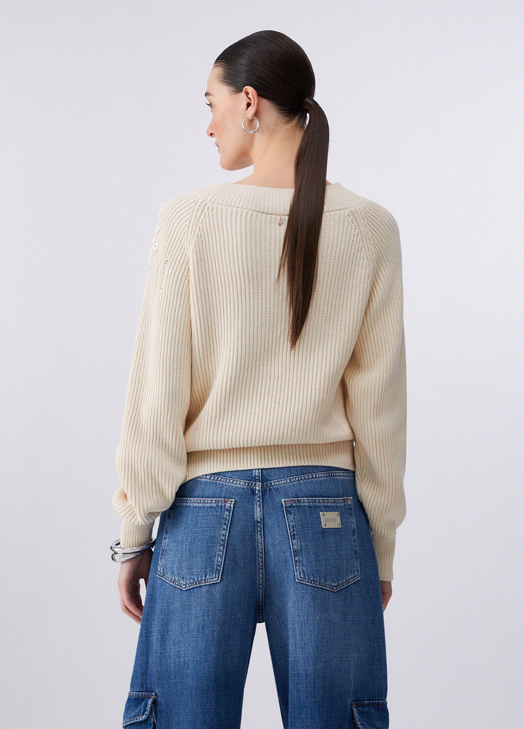 Maglia con ricamo in rafia bianco panna Liu Jo - large image number 1