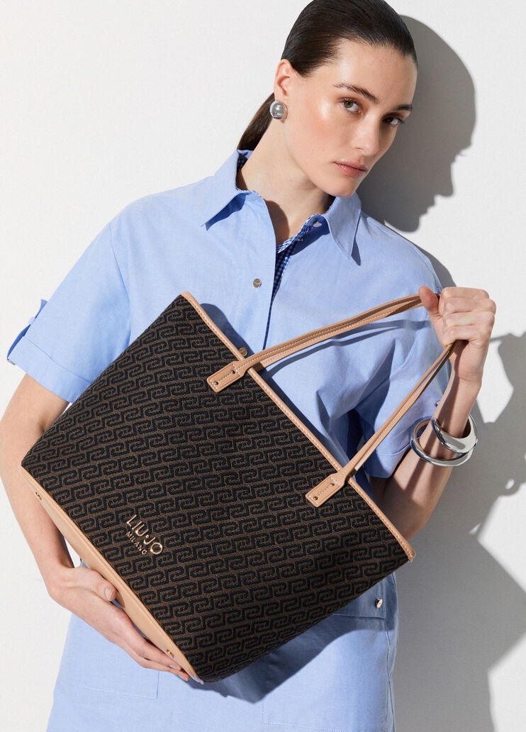 Bolso tote de tejido jacquard casta&ntilde;o oscuro Liu Jo - medium