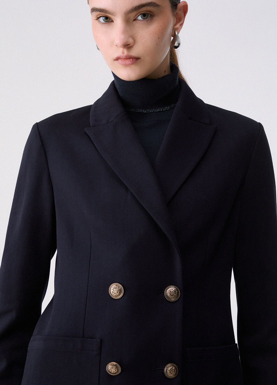 Chaqueta cruzada en punto Milano azul oscuro Liu Jo - large image number 4
