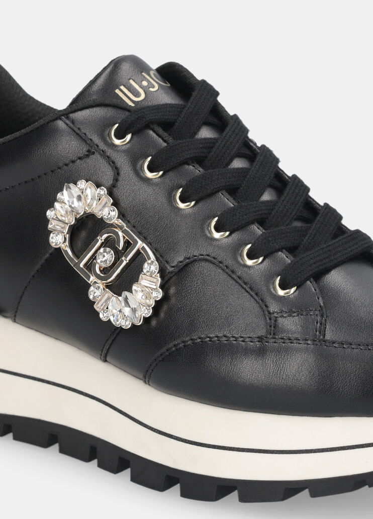 Кожаные кроссовки с декоративным логотипом черный Liu Jo - medium