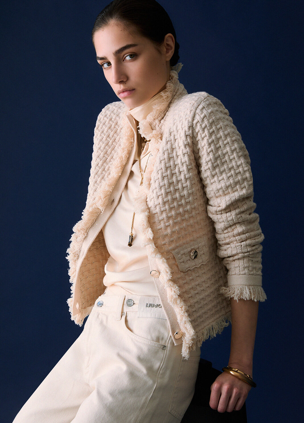 Jacket with Frayed Details cream Liu Jo - large image number 2