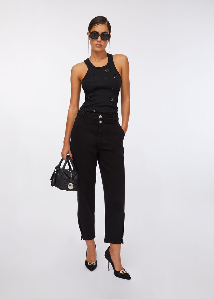 Jeans cropped ballon denim nero Liu Jo - large image number 4