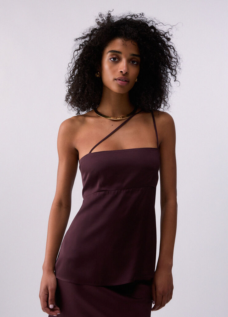 One-shoulder satin top brown Liu Jo - medium