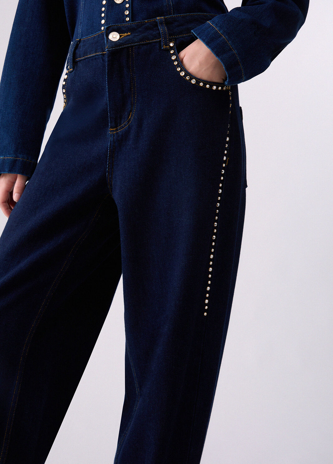 High-waisted jeans with rhinestones Normal wash Liu Jo - large image number 4
