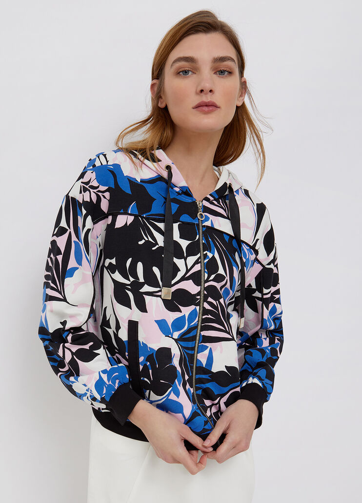 Толстовка на молнии с капюшоном цветочный сине-белый принт Liu Jo - large image number 0