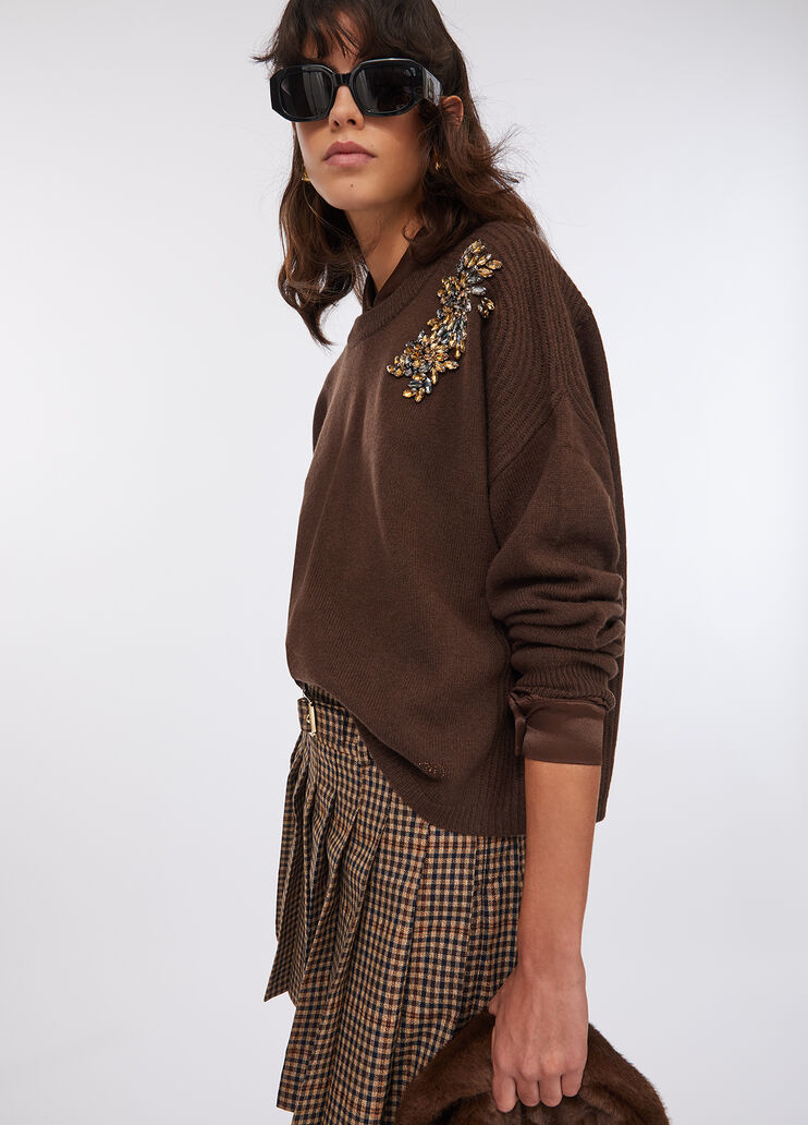 Maglia 100% lana con ricamo gioiello cioccolato Liu Jo - large image number 2 Maglia 100% lana con ricamo gioiello cioccolato Liu Jo - large image number 2