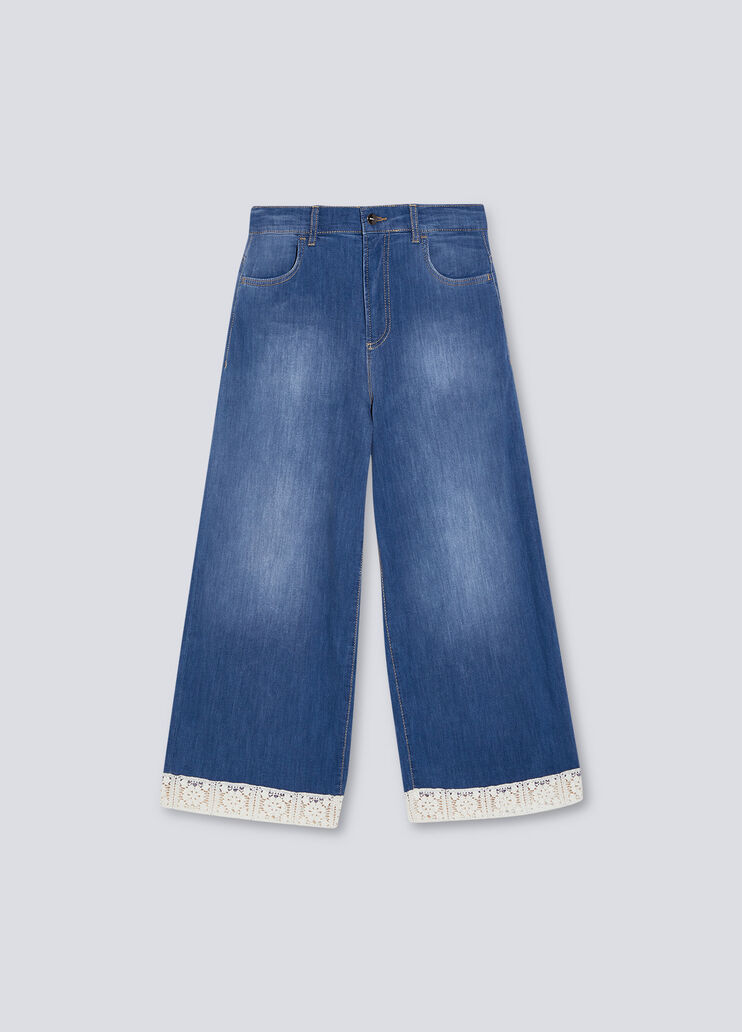 Eco-friendly cropped jeans with lace blue denim Liu Jo - large image number 4