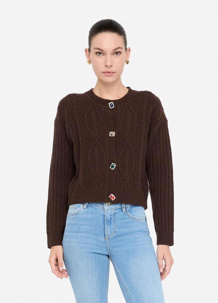 Wool cardigan with bejewelled buttons dark chocolate Liu Jo - medium Wool cardigan with bejewelled buttons dark chocolate Liu Jo - medium