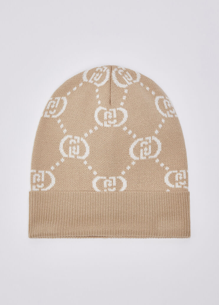 Knit Hat with Rhinestones beige Liu Jo - medium