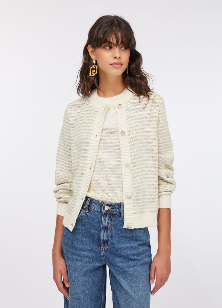 Striped lurex® cardigan white wool Liu Jo - large image number 0