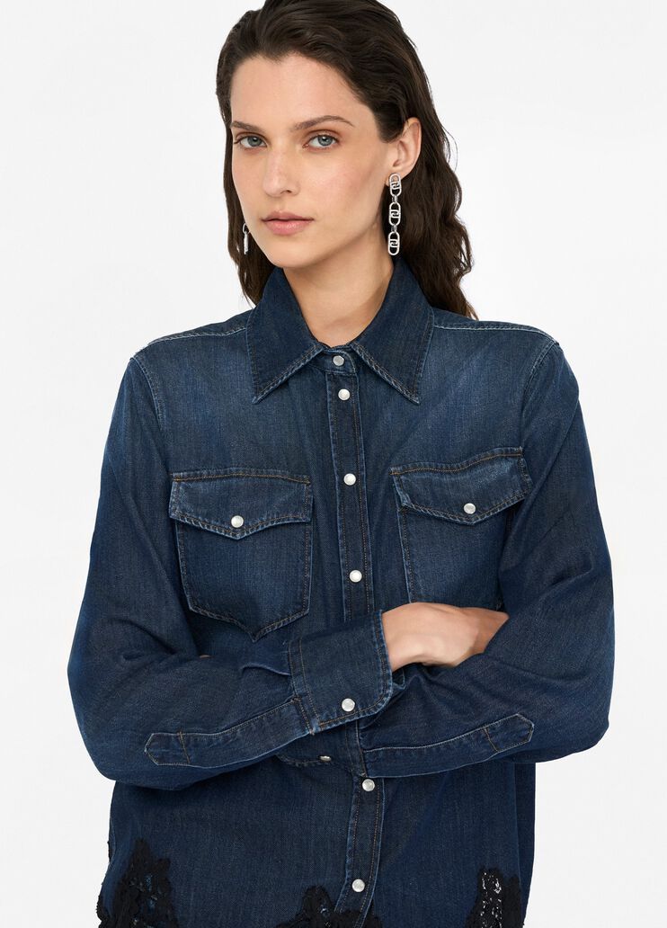 Chemise en toile denim avec dentelle denim bleu foncé Liu Jo - large image number 2 Chemise en toile denim avec dentelle denim bleu foncé Liu Jo - large image number 2
