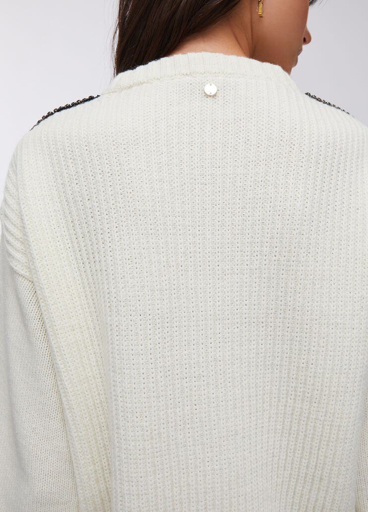 Wool sweater with gemstones cream Liu Jo - large image number 4