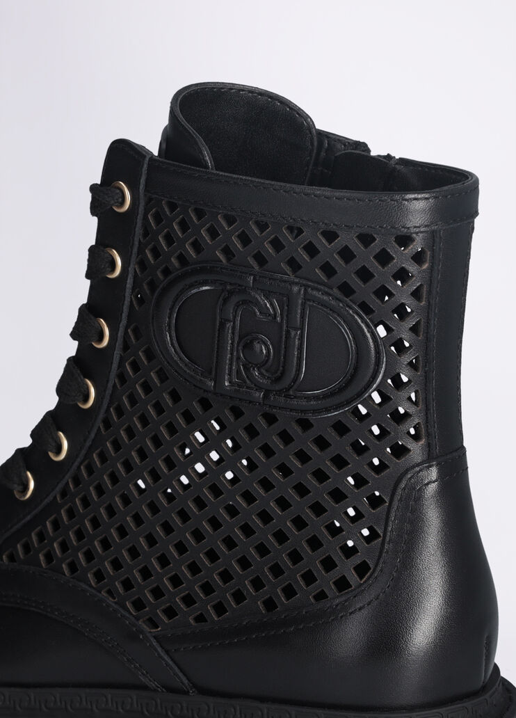 Perforated leather combat boots black Liu Jo - large image number 4 Perforated leather combat boots black Liu Jo - large image number 4