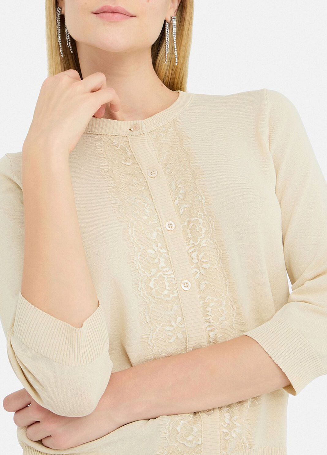 Cardigan mit Spitzendetails Hellbeige Liu Jo - large image number 2
