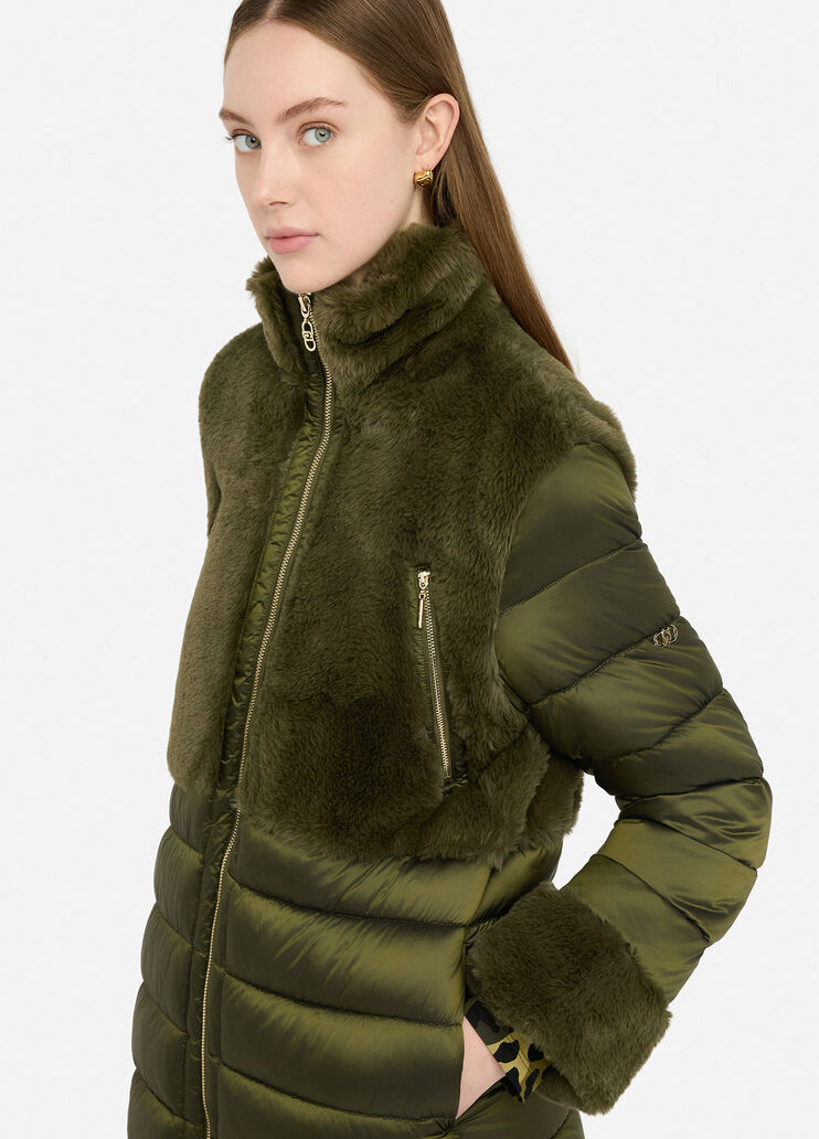 Padded jacket with faux fur inserts olive green Liu Jo - large image number 2 Padded jacket with faux fur inserts olive green Liu Jo - large image number 2