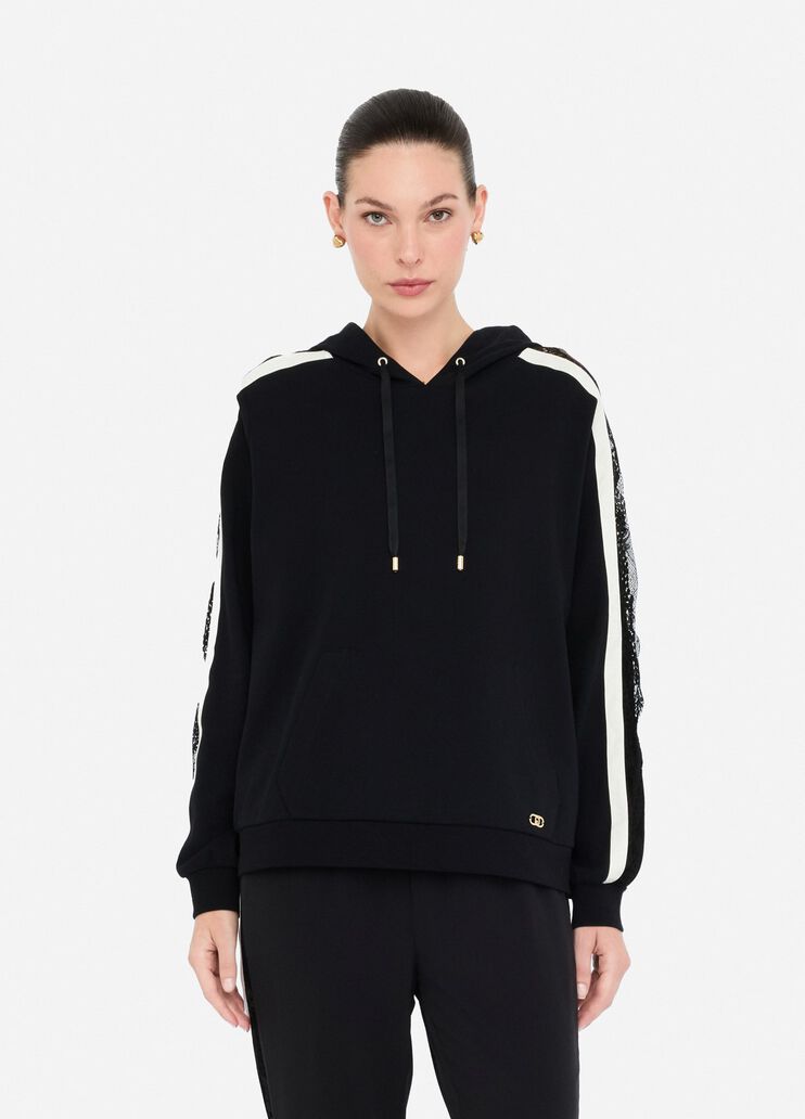 Хлопковая толстовка с кружевом черный Liu Jo - medium