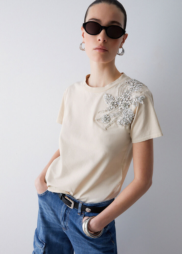 T-Shirt mit Schmuckstickerei Beige Liu Jo - medium