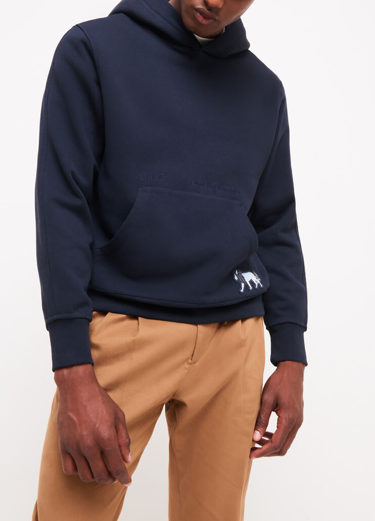 Sudadera con capucha y parche engomado azul oscuro Liu Jo - large image number 0