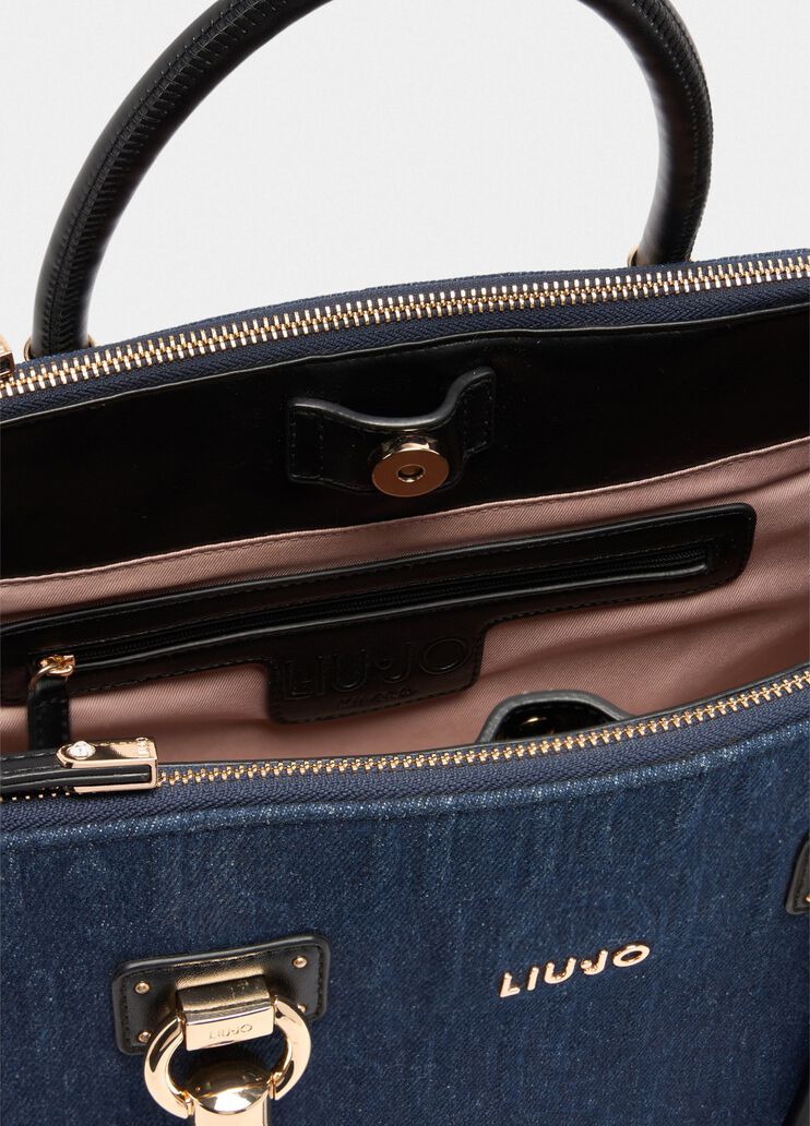 Shopper format moyen en denim bleu foncé Liu Jo - large image number 6